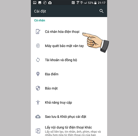 Vào cá nhân hóa điện thoại